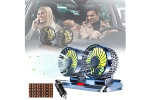 DVONE Ventilatore per Auto a Doppia Testa USB 12v 9.6W, Rotazione a 360 ° a 3 Velocità Ventola di Raffreddamento per Auto con Targa per SUV, Campeggio, Auto, Cruscotto, Casa e Ufficio