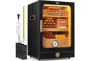 Tesonway Zigarren Humidor, Desktop Zigarren Humidor Schrank Lichtsteuerungssystem mit spanischen Zedernholzregalen, Hygrometer, 3 Luftbefeuchtern und Zigarrenzubehör Schublade, Vatertagsgeschenk für