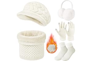 RITOSTA Conjunto Bufanda Gorro y Guantes Mujer Set 5PCS Gorro de Punto Guantes Táctil Calentadores de Orejeras y Calcetines Termicos Cuello de Bufanda Invierno Regalo Mujer para Esquí