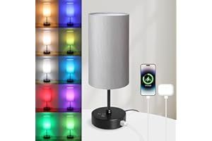 Befurglor Bedside Table Lamps, Stepless Dimmable 3 CCT and RGB 7 Colors, Table Lamp with USB A+C Charging Ports, Touch Lamps for Bedroom Living Room(Grey Fabric Shade)