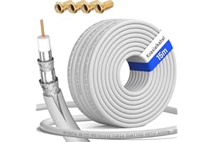 HB-DIGITAL 15 m SAT Coaxial Cable 135 dB 8K 4K UHD 4-Way Shielded for DVB-S / S2 DVB-C / C2 DVB-T / T2 DAB+ Radio + Includes 4x Gold-Plated F-Connector BK Systems - Steel / Copper Inner Conductor