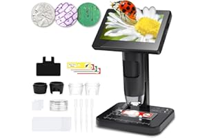 Caupureye Biological Microscope Kit for School Laboratory & Home Education, Captures 1080P Videos & 5MP Photos