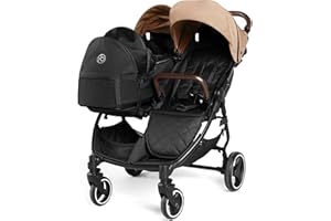 Ickle Bubba Venus Double Prime Stroller – Compact, Lightweight Foldable Twin Pushchair for Twins or Siblings, Suitable from Birth to 15kg (Approx. 3 Years) (Biscuit)