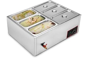 VEVOR GIOEVO Calentador Comercial 6 Bañeras de Acero Inoxidable Alimentario, Calentador Eléctrico para Buffet de Acero Inoxidable Cocina Comercial Hotel, Calentador de Alimentos para Catering Restaurante