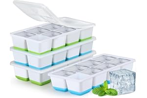 Grand Bac a Glacon, JRISBO 2 Pack Bac à Glaçons en Silicone avec Couvercle pour Boissons, Whisky et Nourriture Bébé, Moule a Glacon Empilable Reutilisable Sûr, Faciles à Retirer (2 Vert + 2 Bleu)