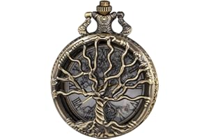 Tiong Tree of Life Pocket Watch Vintage Quartz Men's FOB Pocket Watches with Chain