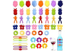 Yphzmtz 50 Stück Glas Markierung, Wiederverwendbar Glasmarkierer Silikon, Wein Marker Trinkgläser für WeingläSer, ChampagnergläSer, Party Hochzeit Bar Tassen