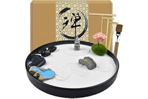 Artcome Japanese Zen Sand Garden for Desk with Rake, Stand, Rocks and Mini Furnishing Articles - Office Table Accessories, Mini Zen Sand Garden Kit - Meditation Gifts