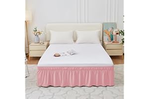 Mateju Klassisch Bettvolant Bettrock Gefalteter Bettrock Wrap Around Style mit Rüschen Elastischer Staub Ruffled Rock, Bett Wrap Ruffle Bett Rock 38/40cm Drop (180 * 200+40cm,Rosa)