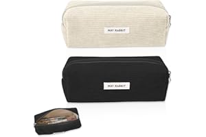 JOZMMZEOOA 2 Pezzi Astuccio,Astuccio Scuola Velluto Coste Astucci Grande Capacità Ragazze Astuccio Portatile Generico Astuccio Organizer Multifunzionale,per Scuola e Ufficio(Blanco,Negro)