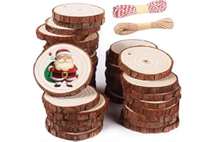 pangutheos Natale Fai Da Te Grezzo Diametro 5-6cm 30 Pezzi Dischi Legno Naturale Con 10m Corda per Decorativi, Intagliare, Disegnare