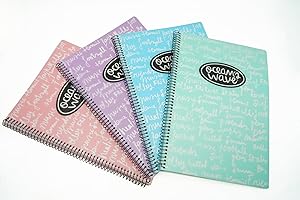 Ocean's Wave - Pack 4 Cuadernos Escolares A4 con Tapa Dura - Hojas Tamaño Folio con 80 Hojas, 90g - Cuaderno A4 con Cuadrícula 4x4, Margen y Espiral Metálica Negra - Color New Pastel