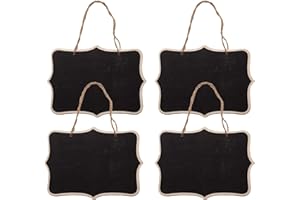 Zfseyuh Mini Pizarra 4 Piezas Pizarra de Tiza Pequeña para Colgar Tablero de Mensajes Madera Mini Letreros Anuncios Doble Cara para Bodas Tiendas y Restaurantes 12 * 16 CM