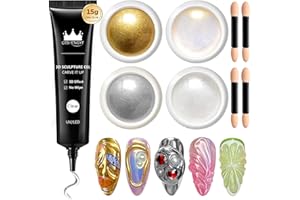 ‎BISHENGYF BISHENGYF 4pcs Nail Chrome Powder:Multifunktionell Rhinestone Solid Nail Glue Gel,5D-Geprägtes Candyl Nail Glue Gel Magische Spiegel-Glitzer-Nägel Dekorative Effekte Nagelkuns