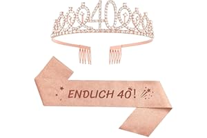 jenich 2er Set 40. Geburtstag Schärpe und Tiara Rosa Geburtstag Schärpe Geburtstag Krone 40 Geburtstagskrone Prinzessin Kristall Krone Schärpe für Frauen, 40. Geburtstag Geschenke Partyzubehör