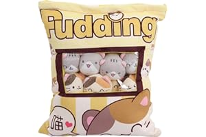 komsoup Mignon Snack Oreiller Animaux en Peluche,Collation en Peluche Pudding,Jouets Pudding Décoratif Amovible Kitty Chat Poupées Creative Jouet Cadeaux pour Enfants