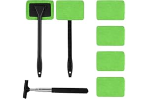 Bafeil 7PCS Windscreen Cleaner Tool - Car Windscreen Cleaner Inside with 4PCS Reusable Washable Microfiber Pads and Car Rearview Mirror Wiper, Cloth Demister Pad Car Window Cleaner (Green)