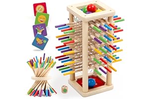 Nene Toys BALLFALL – Jeu Montessori en Bois pour Enfants 3-9 Ans – Jeu de Société Éducatif avec Bâtonnets Colorés, Dé & Cartes – Jouet Ludique pour Développement Cognitif, Coordination & Motricité