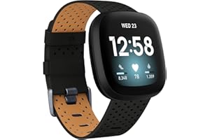 Vancle Kompatibel mit Fitbit Versa 3 Armband / Fitbit Sense Armband, Echtes Leder Ersatzband Armbänder Damen Herren für Fitbit Versa 3/Sense