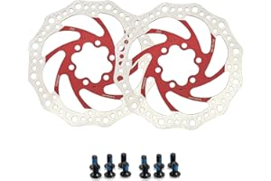 Yongness Discos de freno de bicicleta, paquete de 2 con 12 tornillos, Rotores de disco de freno de bicicleta de 140 mm/160 mm/180 mm/203 mm para bicicletas urbanas y de montaña (Rojo, 140mm)