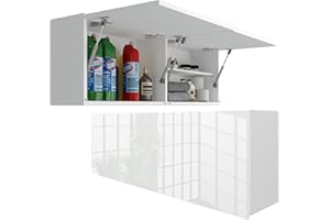 Milionmeblicom Mobilietto Pensile da Bagno Laura Salvaspazio Mobile da Parete Sospeso Armadietto Pieghevole con Apertura Telescopica Mobilietti con Ripiano, Bianco Lucido,39 x 120 x 23 cm