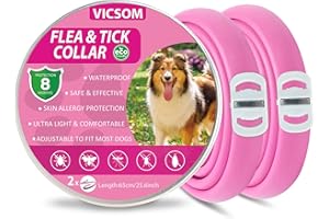 VICSOM Collares Antiparasitario para Perros, Collar Antipulgas Perros, Collar de Pulgas y Garrapatas para Perro Impermeable Regulable, Válido 8 Meses para Perros de Todos los Tamaños Rosa 2Pcs