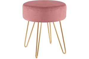 Duhome Sgabello Rotondo in Tessuto Velluto poggiapiedi Imbottitura Piedini in Metallo Selezione Colore 9111, Colore:Rosa, Materiale:Velluto
