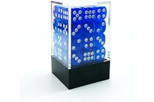BESCON DICE Bescon Lot de 36 dés à 6 faces 12 mm Boîte à briques de 91,4 cm, matrice à six faces de 12 mm, bleu translucide avec picots blancs