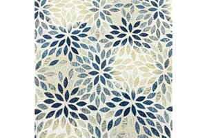 Kt KILOtela - Tela Loneta Estampada, Decoración, Tapizar, Cojines, Cortinas, Bolsos, Manteles, 100 cm Largo x 280 cm Ancho, Flores Geométricas, Azul, Blanco, Beige - 1 Metro