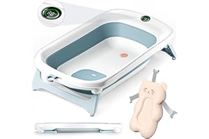 Oli-Melo Baignoire Pliable Bébé Premium : Coussin de Bain Bébé & Thermomètre Tactile Intégré - Légère et Compacte pour Petits Espaces et Voyage - Bébé, Nouveau né & Enfant de la Naissance à 3 ans