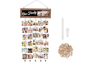 XIEJ Fotowand aus Holz, 38x90cm Fotowand mit Klammern, Foto Wand mit 30 Holzklammern zum Aufhängen von Fotos und Dekorationen