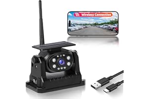 Rimoody Solaire Sans fil Caméra de Recul, Magnétique Caméra de Recul Sans Fil avec 10000mAh Batterie Rechargeable Vision de Nuit IP68 étanche Ligne Inversée, pour Camions/Remorque/Camping-car/Caravane