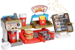 SIAIRO Macchina da caffè Giocattolo Finta Gioco di Ruolo Negozio di Hamburger Registratore di Cassa con Suono, Cucina per Bambini Giochi di Finzione Set Elettrodomestici da Cucina Giocattolo per Ragazze