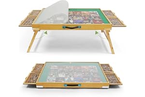 Truwheelz 1500 Stück tragbarer Puzzle-Tisch mit Beinen, verstellbares Puzzle-Holz-Puzzle-Brett mit 4 Schubladen und Abdeckung, Puzzle-Tisch mit 3 Neigungswinkeln für Erwachsene