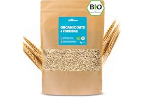 RheinNatur Ekologiska Havregryn 1 kg - Perfekt till gröt, havregryn över natten och havregryn - Rik på fibrer, mineraler och B-vitaminer - 1000 g påse