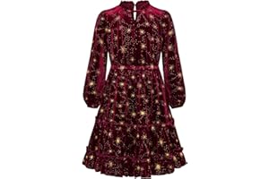 GRACE KARIN Girls Velvet Dress Long Sleeve A-line Princess-Dress with Sparkling Star Print Dress with Pocket