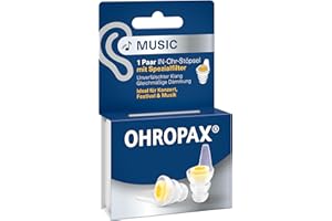 ‎OHROPAX OHROPAX Music Ohrstöpsel – mit Spezialfilter – unverfälschter Klang bei gleichmäßiger Dämmung – Schalldämmwert SNR 19 dB – ideal für Konzerte – 1 Paar mit eingesetztem Filter + 1 kleineres Stöpselpaar