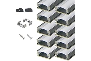 StarlandLed Lot de 10 canaux en aluminium noir pour bande lumineuse LED profilé U rail avec couvercle diffuseur et accessoires de montage complets, segments de 1 mètre …