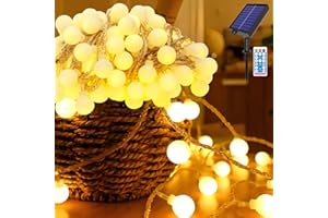 HOPELIT Solarny łańcuch świetlny 10 m, 100 kulek LED, do użytku na zewnątrz, ciepła biel, 8 trybów pracy, solarny odporny na warunki atmosferyczne, łańcuch świetlny na zewnątrz z pilotem zdalnego sterowania i