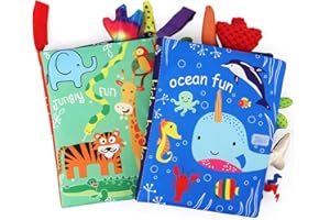 BelleStyle Libri di Stoffa per Neonati 0 6 12 Mesi, 2 Pezzi Libri Tattili per Bambini, Libro Sensoriale Neonati, Libri di attività in Bianco e Nero, Giocattolo Libri Interattivi per 0+ Mesi Bambini