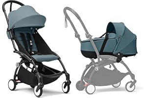 Stokke YOYO3 Stroller with Newborn Shell - Includes Black Frame, YOYO 6+ Color Pack (Aqua) & Newborn Shell (Aqua)