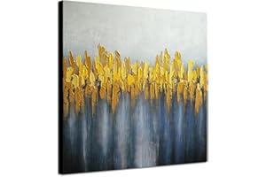 Wieco Art Large Abstract Grey Yellow and Blue Oil Paintings on Canvas Wall Art for Living Room Bedroom Home Decorations Modern 100% Hand Painted Contemporary Landscape Artwork