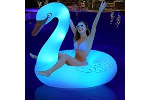 DeeprBling Aufblasbare Schwan Schwimmring mit Farbe Wechselnden Licht, Solarbetriebene Schwimmring Erwachsene Schwan, Pool Tiere Schwan für Erwachsene, Großer Schwan Pool Luftmatratze (106x106x90 cm)