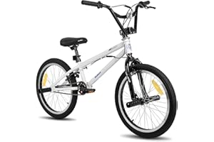 ROCKSHARK HILAND BMX Freestyle 20 Pulgadas para Niños y Niñas con Sistema de Rotor 360°, Bicicletas Freestyle para Infantil con 4 Pegs de Acero y Rueda Libre, Blanco/Rojo/Verde/Negro