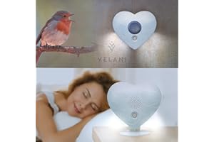 Zwitscher Naturgeräusche Box mit Bewegungsmelder - 18 brillante Klänge, Timer 2–120 Min. für Entspannung im Gäste WC, Vogelgezwitscher Box – VELANI Prestige (Pastell-Blau, Herz)