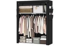 OPPAIYA Canvas Wardrobe for Bedroom, Fabric Wardrobes with 2 Storage areas、2 Hanging Rails and 8 Side Bags, Pop up wardrobe 105 x 45 x 165 cm, Great temporary wardrobe for bedrooms