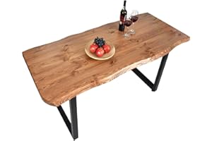 ‎GOZOS Gozos Scots Pine Baumkante Esstisch Massivholz aus Baumstamm | Holztisch Esszimmer aus massiven Holz Kiefer | Handgefertigt aus Echtholz mit U-Metallbeine | 200 x 95 cm | 40mm Tisch