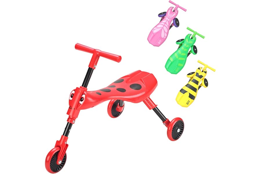 Scuttlebug 3-Wheel Foldable Ride-On Tricycle for 1-3 Year Old Boys and Girls, Beetle Trike, Antennae Handlebar, Develop Your Toddler’s Balance and Motor Skills, Fun with No Surface Scratches