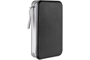 LIOVODE Etui na DVD, 96 pojemności, uchwyt na płyty CD, organizer do przechowywania, twardy plastikowy dysk ochronny portfel do samochodu (pojemność 96, czarny)