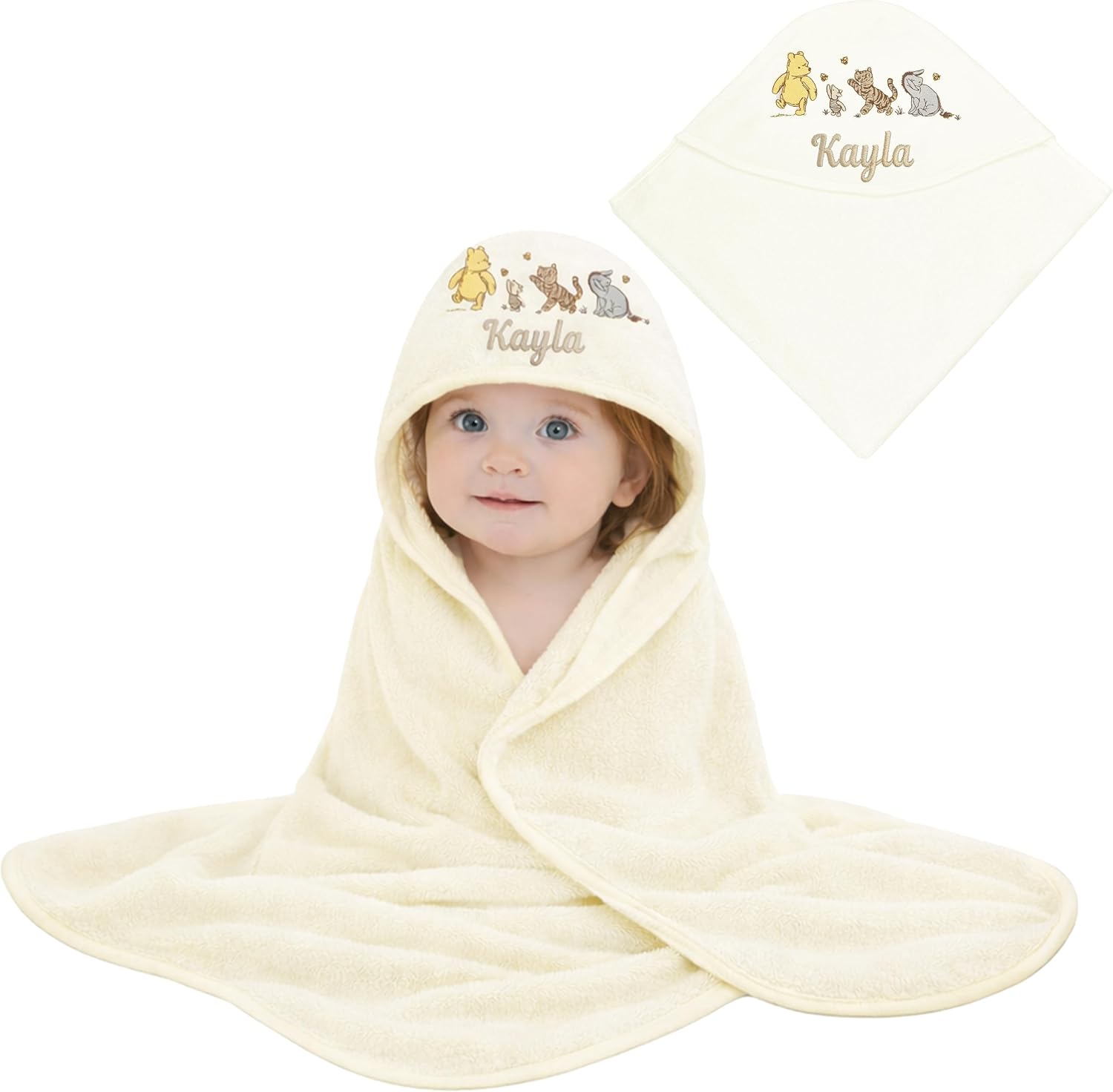 Disney Winnie the Pooh Baby Towel Personalised Hooded Piglet Tigger Eeyore (Personalised Winnie the Pooh Towel)